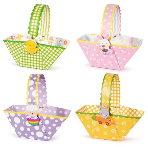 BOFUNX 12 Stücke Osterkörbchen mit Henkel, Papier Osterkörbchen Niedliche Ostern Geschenkkörbchen für Kinder Ostern Geschenk DIY Handwerk