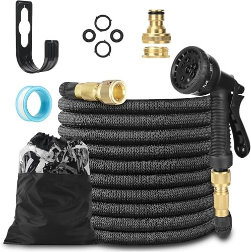 LINGKY Flexibler Gartenschlauch 7.5m Bewässerungsschlauch, Wasserschlauch flexibel mit 3-Fach Latexkern, Dehnbarer flexiSchlauch mit 1/2 zoll und 3/4 zoll Soliden Messinganschlüssen