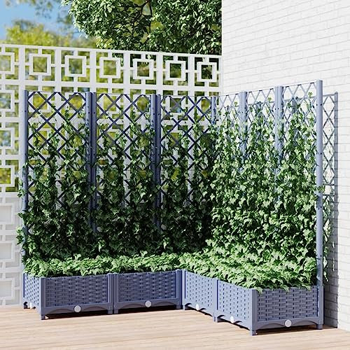 Tidyard Garden Planter with Trellis, Corner Trellis Planter, Gardening Balcony Patio Raised Bed for Climbing Plant Vegetable, Garden Wooden Flower Box Dark Grey 120x120x121.5 cm