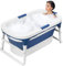 gihusrzx Baignoire portable de 110 cm pour adultes et enfants, pliable avec poignée – Design ergonomique – Baignoire autoportante, jacuzzi, bain de glace, salle de bain familiale – Bleu