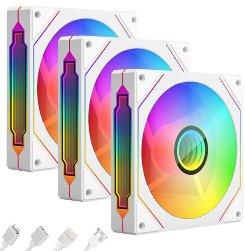 GOEDCH 3x Ventilateurs ARGB PC Boîtier: Ventilos RGB avec Pales Inversées & Flux d'Air 80CFM, Anti-Vibration, 5V 3 Broches Compatible ASUS/MSI, Éclairage Synchronisé pour Gaming PC