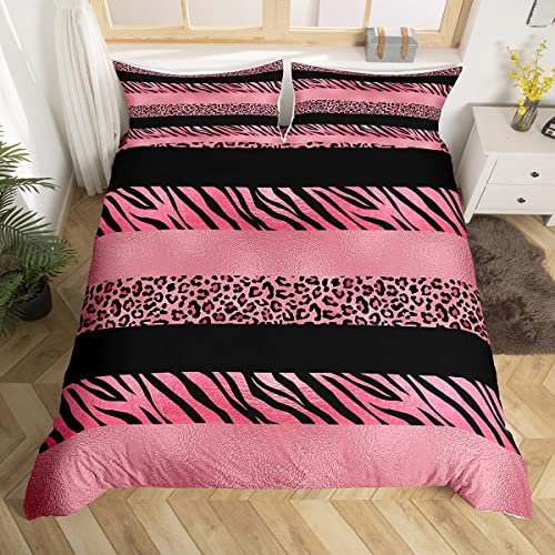 Housse de couette motif léopard rose, pour lit super king-size, housse de couette tendance et romantique pour enfants, adolescents et adultes, décoration de chambre à coucher, parure de lit à rayures