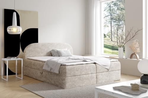 Sofello Boxspringbett Moon 120x200 140x200 160x200 180x200 200x200 mit Bettkasten Creme modernes Design (180x200)
