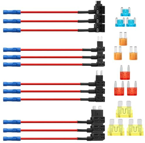 12 Pièces Adaptateurs Porte Fusible 12V pour Voiture 4 Types Circuit Prise Fusible ATO ATC ATM APM Kit Comprenant Standard Mini Micro Micro2 avec 12 Fusibles(Micro2-5A Micro-10A Mini-15A Standard-20A)