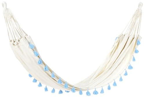 Brasilianische Outdoor Hängematte Baumwolle Beige/Hellblau Boho Vercelli