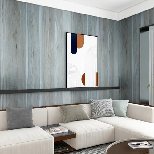 TOTIO 48x197inch Extra Wide Blue Wood Grain Peel and Stick Wallpaper Peacock Blue Contact Paper Bubble-Free Matte Thicken Wood Effect Furniture Sticker Waterproof Self Adhesive Wall Sticker
