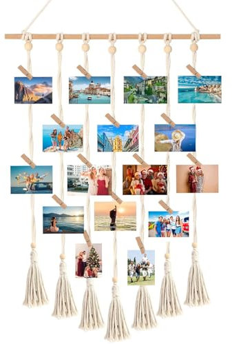 Zyluniy Pele Mele Photo Mural, Cadre Photo Pele Mele, Tableau d'affichage Photo à Suspendre Avec 30 Clips en Bois, DIY Bohème Porte Photos Pinces, pour Décoration Maison et Cadeau Mariage Anniversaire