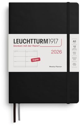 LEUCHTTURM1917 372706 Wochenkalender Medium (A5) 2026, Schwarz, Englisch