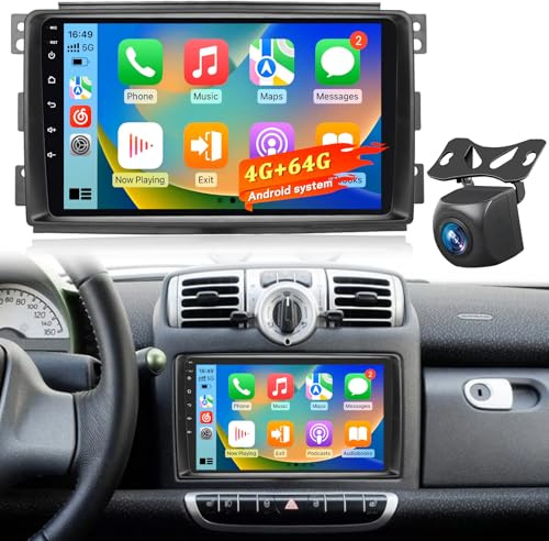 Autoradio Android 4+64G per Mercedes Benz Smart Fortwo 2005-2010, Stereo Touchscreen IPS 9 Pollici con Wireless CarPlay & Android Auto, GPS WiFi Bluetooth 5.0, DSP Audio + Telecamera Retromarcia AHD