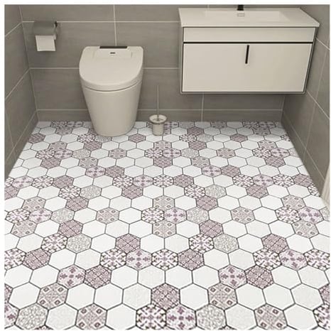 Hexagon Morocco Light Coffee Peel and Stick Vinyl Flooring Roll Non Slip Floor Covering for Bathroom Kitchen Living Room 60cm x 5 Meters