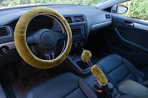 Anevous 3 Stück Universal Lenkradabdeckung,Plüsch Lenkradhülle,Winter Lenkradbezug,Teleskop Lenkrad Abdeckung,Weich Bequem Lenkradschoner für Auto Steering Zubehör,38cm,Grün