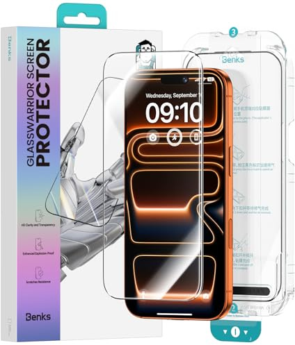 BENKS GlassWarrior Sapphire Coating Screen Protector for iPhone 17 Pro 6.3 inch, 3D Full Coverage Tempered Glass, Ultra HD Clarity, Anti-Scratch & Bubbles-Free, Smooth Touch, Anti-Fingerprint