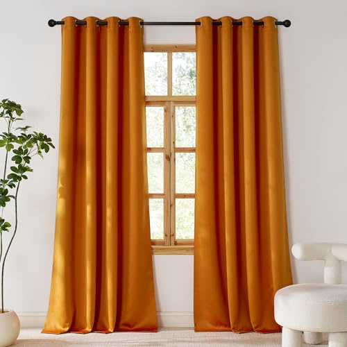 PONY DANCE Thermovorhang Hitzeschutz Blickdichte Vorhänge mit Ösen | 2er Set, H240 x B140cm, Orange, Gardinen Verdunkelnd, für Wohnzimmer Schlafzimmer Guten Schlaf, Kälteschutz, Sichtschutz