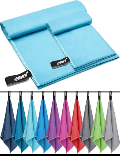 Actidry Mikrofaser Reisehandtuch 2er Set (80x160 + 40x80 cm) – groß & klein | kompakt & leicht | Fitness Handtuch, Badetuch, Strandtuch, Sport | Türkis