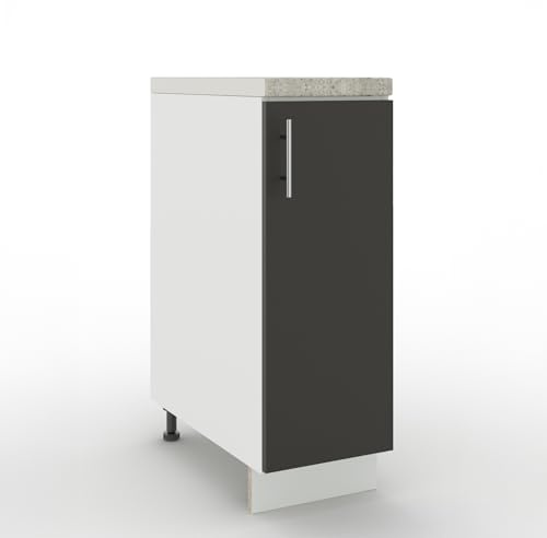 JD Greta Adjustable Kitchen Base Unit - 300mm - Base Cabinet with Door & Worktop - Dark Grey Matt