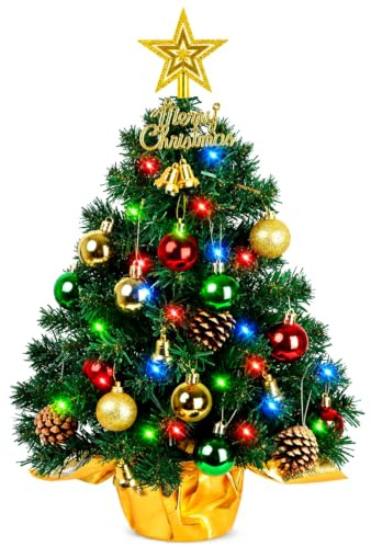 Mini Weihnachtsbaum, 60cm Weihnachtsbaum mit Beleuchtung, Kleiner Weihnachtsbaum, Christmas Tree, Weihnachtsbaum Klein mit Weihnachtskugel Tannenzapfen Für Zuhause, Esstisch