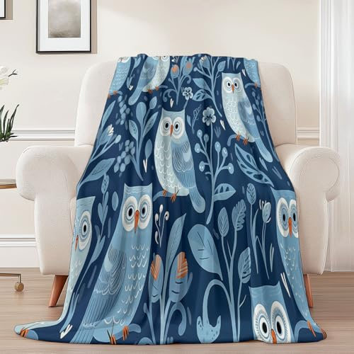 Kuscheldecke Cartoon Vogel Eule, Weich Decke für Kinder Frauen Kuschelig Warm Sofadecke 150 x 200 cm - Dunkelblau Gemütlich Leicht Fleecedecke für Sofa Bett Alle Jahreszeiten