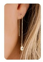 Mondstein Durchzieher Ohrringe Damen Kette Lang Hängend 16K Gold Plated | 1 Paar Zierliche Hypoallergene Ohrringe, Nicht Anlaufender Schmuck mit CZ