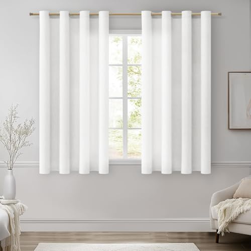 MRTREES Weiße Leinen-Voile-Vorhänge mit Ösen, 45 Zoll Fall, Küchen-Netzvorhänge für Schlafzimmer-Café-Fenster, 2 halbtransparente Paneele, Fensterbehandlungen, 137x114 cm, 54x45 Zoll, Weiß