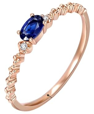 Verlobungsring Damen Gold 18K, Verlobungsring Blau Saphir Hochzeitsringe 750 Roségold mit Diamant Größe 63 (20.1)