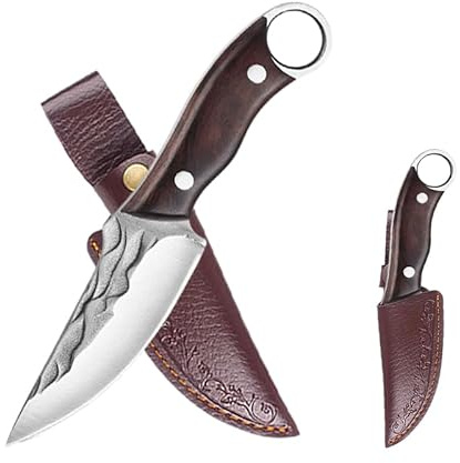 Lanovis Outdoor Messer Feststehend Neck Knife EDC Messer mit Lederscheide, 10CM Full Tang Survival messer Gürtelmesser Camping messer Geschenk für Männer