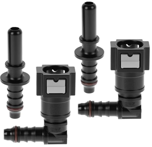 QWORK® 2 Sets Fuel Line Quick Release Connector 7.89mm to 8mm – 90 Degree Elbow Hose Coupler for Car, Motorcycle & Marine – Leak-Proof Nylon Pipe Joiner, Gas Fluid Adapter
