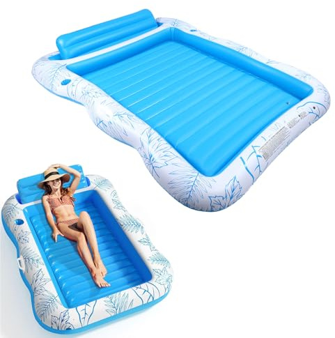 Chaise Longue Gonflable pour Piscine de Bronzage pour 2 Personnes, Flotteur de Plage en PVC épais avec Oreiller, Grand lit Flottant de 82 x 54 Pouces pour Piscine