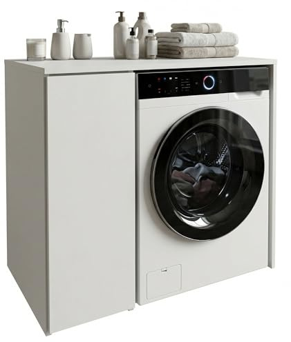 CraftPAK Waschmaschinenschrank geeignet für Waschmaschine & Wäschetrockner, Waschmaschinenschrank Überbauschrank, Badezimmermöbel Größe 66x97x62 cm, Weiß