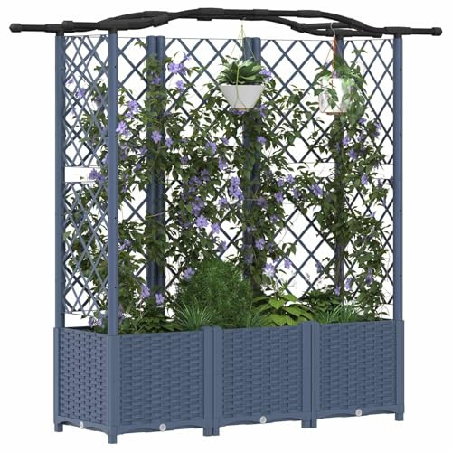 Canditree Jardinière avec Treillis et Toit Suspendu, Lit de Jardin Surélevé | Bac À Fleur pour Plante Grimpante, Gris, 163 x 40 x 141 cm