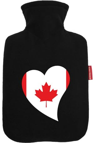 Huuraa Wärmflasche Kanada Flagge Herz 1,8 Liter Black Classic Veloursbezug Bettflasche Geschenkidee