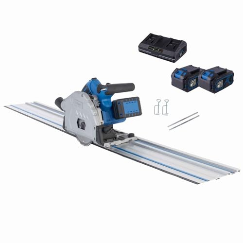 Scheppach Scie circulaire plongeante sans fil BC-PL60-X - Série 20 V-IXES | 2 rails de guidage de 700mm et accessoires - Profondeur coupe 61 mm -Inclinaison 0° à 48°- 2 batteries et chargeur double