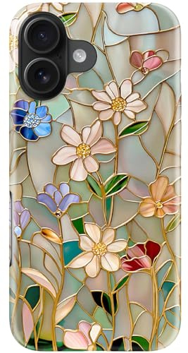 ESDOT for iPhone 16 Case Cute,Trendy Floral Phone Cover for Women | Wireless Charging Compatible - Slim Fit Hard Back Soft Silicone Bumper - Aesthetic Y2K Cover for Women Girls