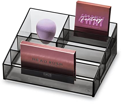 iDesign Nagellack Organizer, Beauty Organizer mit 5 Fächern aus der Signature Series by Sarah Tanno, Nagellack Aufbewahrung aus Kunststoff für Nagellacke verschiedener Größen, Grau