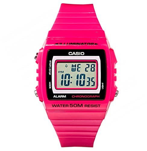CASIO Model Wat. W-215H-4 Fucsia Illuminator, Chrono, Alarm, Led Light, WR50 ** Original Box Brand