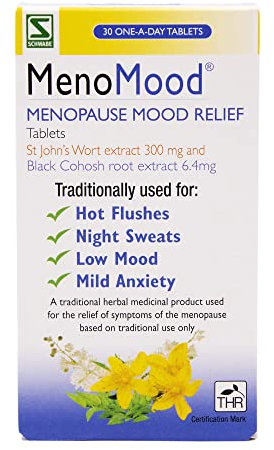 Schwabe Pharma - MenoMood - Menopause Mood Relief - St. John's Wort and Black Cohosh Extract - Traditionally Used for Hot Flushes, Night Sweats, Low Mood, Mild Anxiety - 30 Tablets