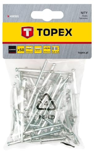 Topex 43e501 – Aluminium Nieten 4,0 mm x 8,0 mm 50 der Piazza
