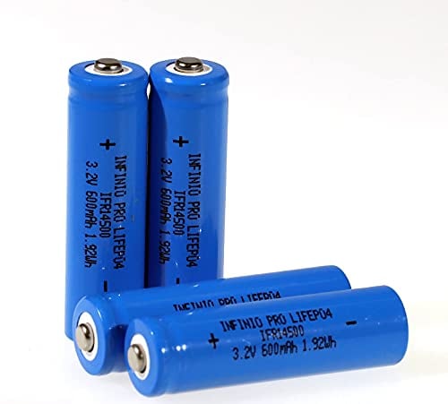 LiFePo4 IFR 14505 Akku AA 4er Set 600mAh 3,2V 14500 Button Top Batterie Lithium-Eisen-Phosphat Akku Solar Flat-Top Batterie - Geprüfte Zellen einzeln verpackt