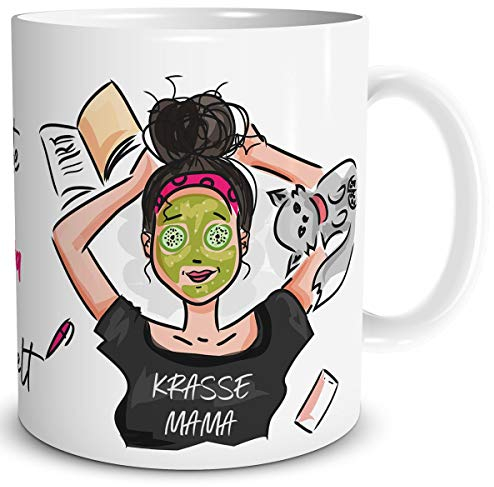 TRIOSK Tasse Beste Mama der Welt mit Krasse Spruch Geschenk lustig für Muttertag Frauen Freundin Mutter Geburtstag Frauentag Ostern Weihnachten, Keramik 300ml
