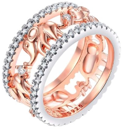 Uloveido Elephant Family Migration Ring Gioielli in Oro Rosa placcati con Fascia Nuziale Miglior Regalo per Le Donne ， Gioielli per Festival Glastonbury