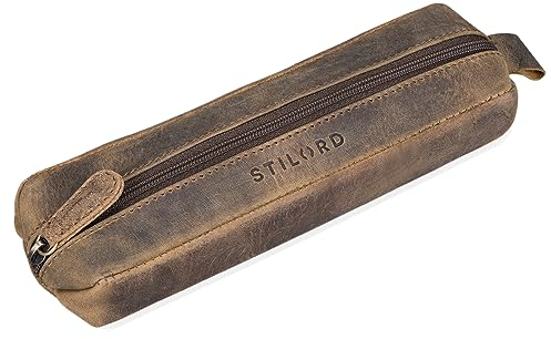 STILORD 'Quinn' Leder Federmäppchen rund Vintage Lederetui Stifte Rolle rundes Federmappe groß Stiftemappe Damen Herren Faulenzer Echtleder, Farbe:mittel - braun