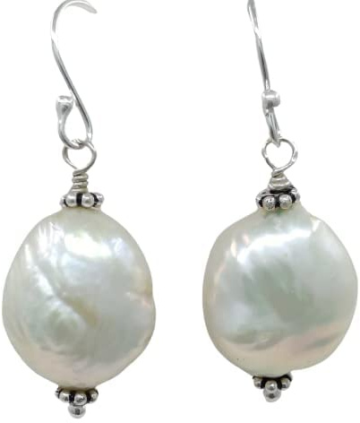 Navya Craft Süßwasser-Barockperlen-Stein-Ohrhänger | Handgefertigter Boho-Schmuck aus 925er Sterlingsilber | Edelsteinschmuck mit Geburtsstein Juni | Geschenk für sie