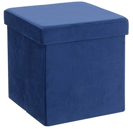 Hodge and Hodge Dark Navy Folding Storage Ottoman 38cm Cube With Plush Velvet Fabric Cover Padded Lid Ideal Extra Seat Foot Stool Toy Box Magazine Tidy Home Towel Bedroom Linen Hamper 40L Capacity