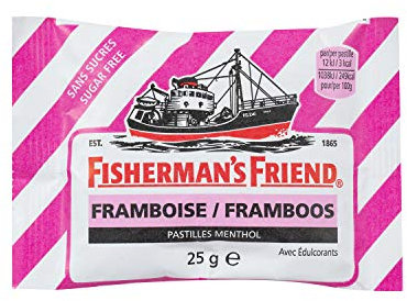Fisherman's Friend - Sachet Framboise Menthol - Pastilles Sans Sucres - Force et Douceur - Haleine Fraîche - Parfum Fruité - Sachet de 25g