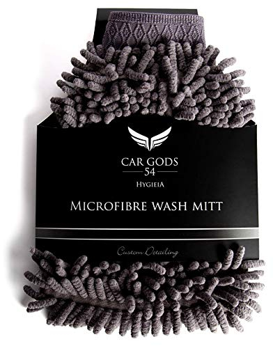 Car Gods Microfibre Wash Mitt Cleaning Glove Soft Noodle Washing Detailing Microfiber Ultra Premium Auto Care Lint Scratch Free Non Abrasive Elastic Wrist Cuff Machine Washable