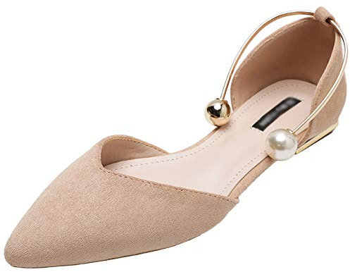 Jamron Donna Punta Velluto Ballerine Elegante D'Orsay Pumps Piatto Scarpe da Sera Albicocca SN02800 EU38