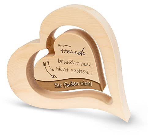 sagl.tirol Herz aus Zirbenholz mit schwebendem innen Herz [100% Naturprodukt] Holzherzen Deko aus Zirbe I Deko I Geschenke für Freundin I Beste Freundin Geschenke I Freunde braucht Man Nicht suchen