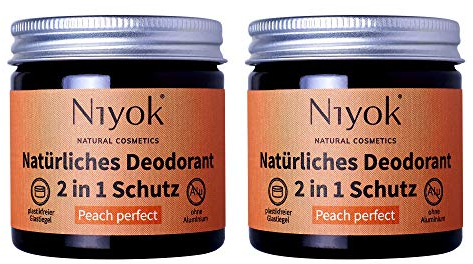 Niyok® 2-in-1 anti-transpirante Deocreme Peach Perfect (2x40ml) • Natürliches Deo ohne Aluminium • 24h Schutz vor Geruch & Schweiß • Deodorant Creme Unisex • Feste Deo Creme vegan