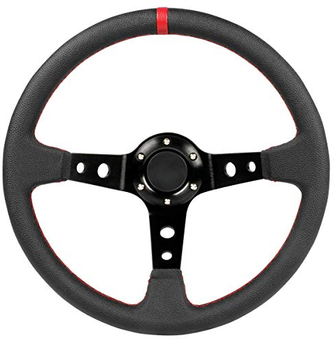 Sportlenkrad 350mm Glatte Oberfläche geschüsselt - Nahtfarbe: Rot