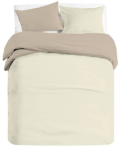 Banzaii Set Copripiumino Bicolor 100% Microfibra con Federa Double Face Singolo 2 pezzi 150x200 cm Panna/Sabbia