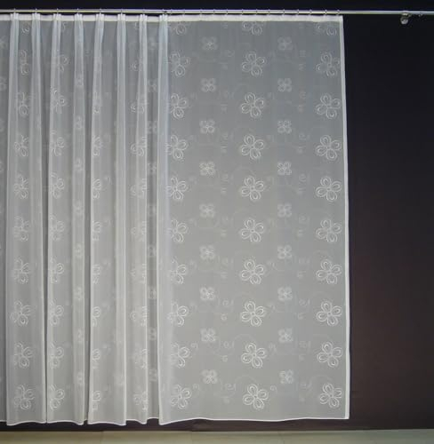 EASYHomefashion Hochwertige Gardine Fertiggardine VOILE Store Schal mit Stickerei Faltenband und Bleiband weiß CREMONA 240 x 300 cm (HöhexBreite)